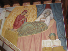 Фрагменты фрески повествующие о истории иконы Пресвятой Богородицы (Киккская)